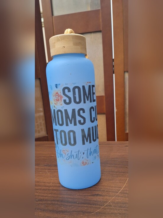 Other - Blue Stainless-Style Water Bottle with Bamboo Lid - Mom Quote